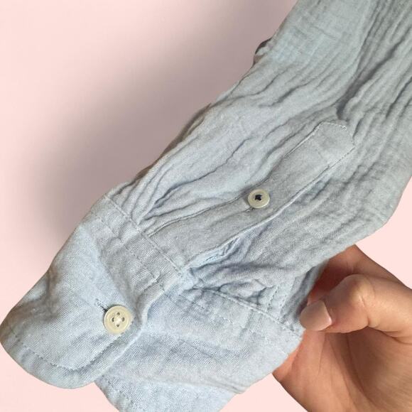 J Crew Cotton Gauze Light Blue Button Up Shirt size L-XL - Picture 3 of 6